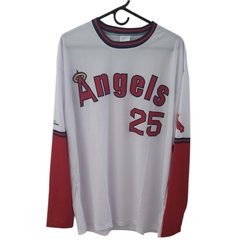 NWT LA ANGELS THROWBACK Long Sleeve XL SHIRT Jersey Red White July 25 Giveaway - Picture 4 of 9